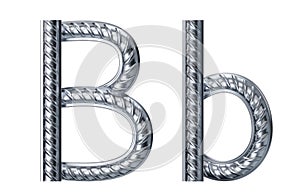 Letter b. font from construction rebar. 3D render