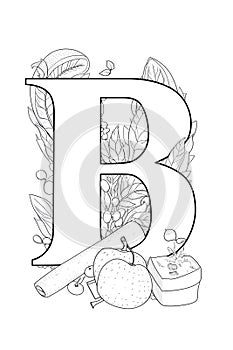 Letter B, kids coloring book,Generative ai image