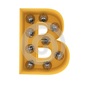 Letter B light sign yellow vintage. 3D rendering