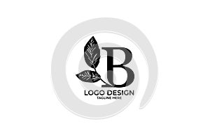 Letter B Linked Beauty Black Leaf Logo Design Concept photo