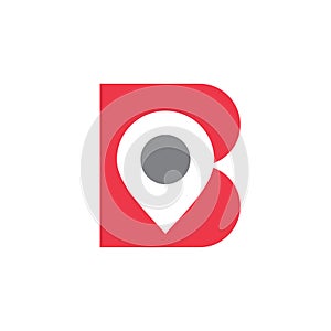 Letter B and location pin logo icon design, map pointer and alphabet B symbol