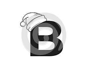 Letter b with santa claus hat. element for Christmas and New Year design. isolated vector image