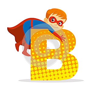 Letter B Superhero Boy Cartoon character Vector illustration
