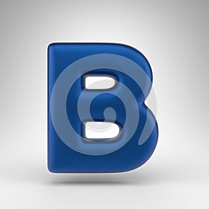 Letter B uppercase on white background. Anodized blue 3D letter with matte texture