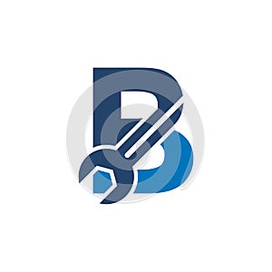 Letter B Wrench Logo Design. Handyman Repair Service. Technology Construction Industry Vector Icon