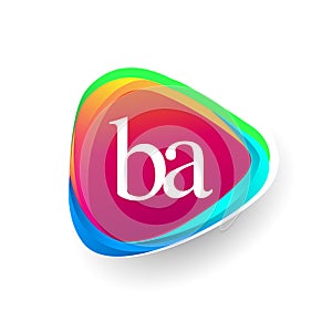 Letter BA logo in triangle shape and colorful background, letter combination logo design for company identity