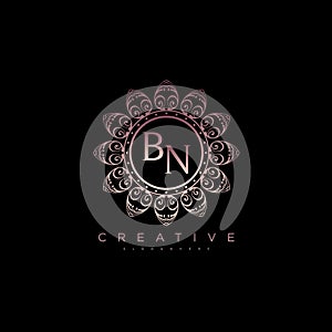 Letter BN Elegant initial logo Lotus vector
