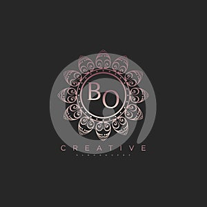 Letter BO Elegant initial logo Lotus vector