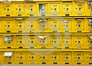 Letter boxes at the office building in Saigon, Vietnam
