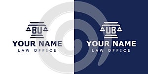 Letter BU and UB Legal Logo, suitable for any business related to lawyer, legal, or justice with BU or UB initials