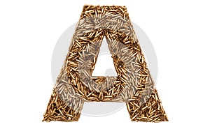 Letter A from bullets, 3D rendering photo