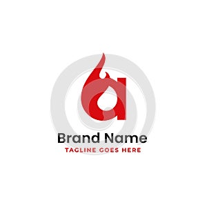 Letter a burning logo design with fire vector illustration