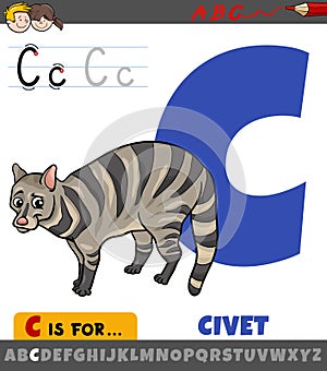 letter C from alphabet with cartoon civet animal character