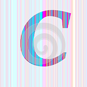 Letter c of the alphabet made with stripes with colors purple, pink, blue, yellow