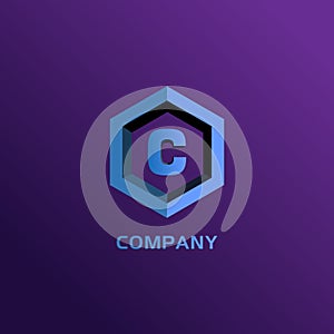 Letter C Alphabetic Company Logo Design Template, Light Blue Hexagon Logo Concept