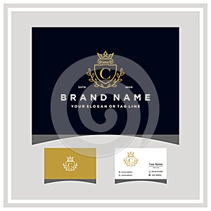 letter C attorney shield logo design and business card vector