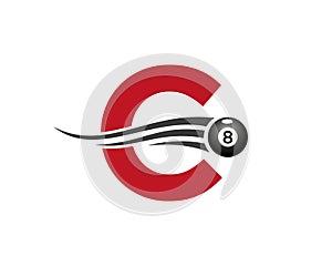 Letter C Billiards or Pool Game Logo Design For Billiard Room or 8 Ball Pool Club Symbol Vector Template