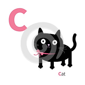 Letter C Cat Zoo alphabet. English abc with animals Education cards for kids White background Flat design