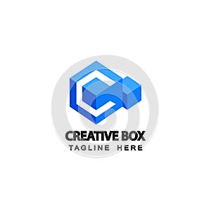 Letter c creative blue box logo template design vector