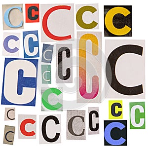 Letter C cut out from newspapers