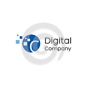 Letter C digital logo, Technology and digital logotype