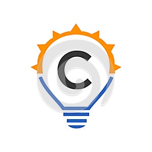 Letter C Electric Logo, Letter C With Light Bulb Vector Template. Eco Energy Power Electricity, Think Idea, Inspiration, Energy