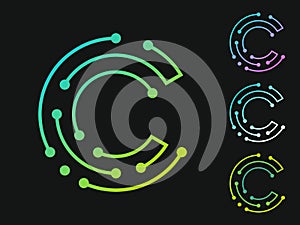 Letter C electronic digital logo icon design isolated on black