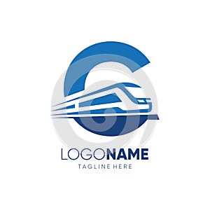 Letter C Fast Train Logo Design Vector Icon Emblem Symbol Graphic Illustration