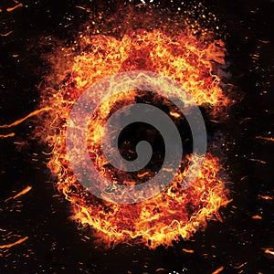 Letter C flame explosion shape with embers and sparks