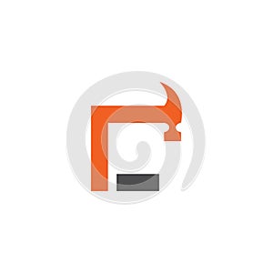 Letter C with with hammer renovation, building services, repair, construction logo design template. Orange and Grey color icon.