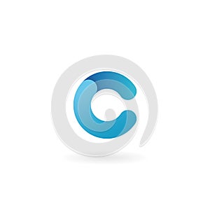 Letter C logo. Blue icon. Ribbon styled font.