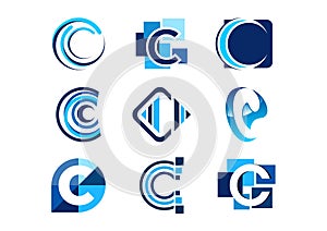 Una carta designación de la organización o institución abstracto elementos companía logotipos un conjunto compuesto por abstracto logotipos la tienda colecciones icono diseno 