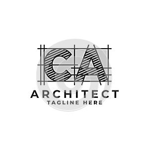 Letter C and A logo with a sketch style. architect company logo vector template
