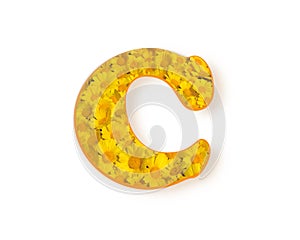 Letter C logo. Yellow color spring flower capital letter C, design element alphabet, daisies texture, vector illustration isolated