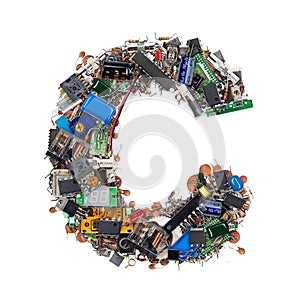 Letter C made of electronic components