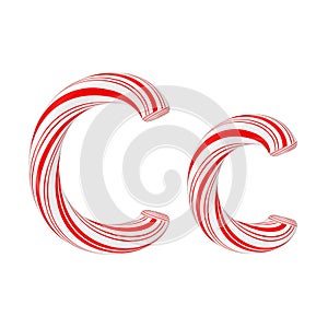 Letter C Mint Candy Cane Alphabet Collection Striped in Red Christmas Colour . 3d Rendering