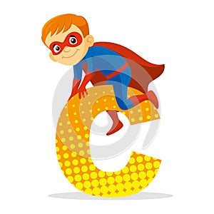 Letter C Superhero Boy Cartoon character Vector illustration