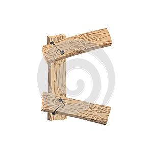 Letter C wood board font. plank and nails alphabet. Lettering of