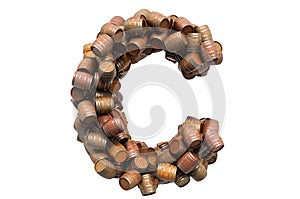 Letter C from wooden barrels, 3D rendering