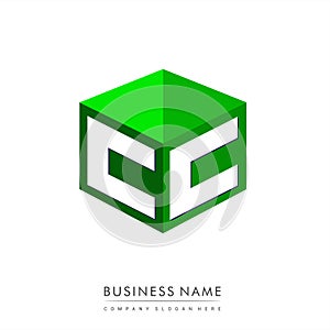Letter CC logo in hexagon shape and green background, cube logo with letter design for company identity