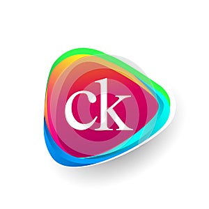 Letter CK logo in triangle shape and colorful background, letter combination logo design for company identity