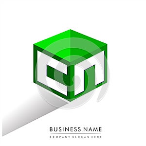 Letter CN logo in hexagon shape and green background, cube logo with letter design for company identity