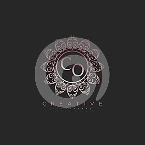 Letter CO Elegant initial logo Lotus vector