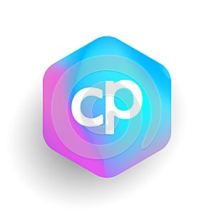 Letter CP logo in hexagon shape and colorful background, letter combination logo design for business and company identity