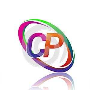 letter CP logotype design for company name colorful swoosh. vector logo for business and company identity