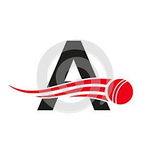 Letter A Cricket Logo Concept With Ball Icon For Cricket Club Symbol Vector Template. Cricketer Sign