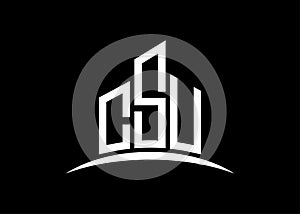 Letter CSU building vector monogram logo design template. Building Shape CSU logo.