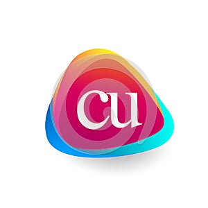 Letter CU logo in triangle shape and colorful background, letter combination logo design for company identity