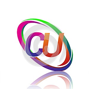 letter CU logotype design for company name colorful swoosh. vector logo for business and company identity