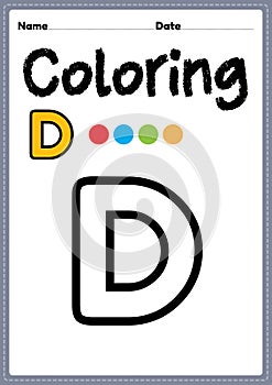 Letter d alphabet coloring page for preschool, kindergarten & Montessori kids to learn and practice writing, drawing and coloring